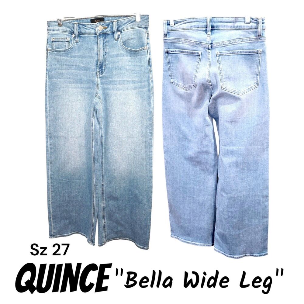 Quince Bella Sz 27 Wide Leg Frosted Blue Organic Cotton Boho Stretch Denim Jeans
